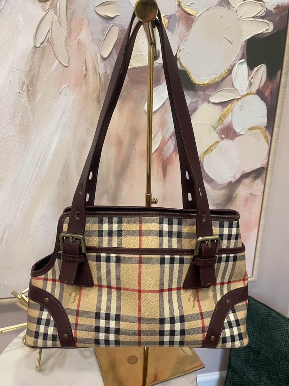 Burberry Beige Vintage Check Shoulder Bag with Brown Leather - Picture 3 of 12